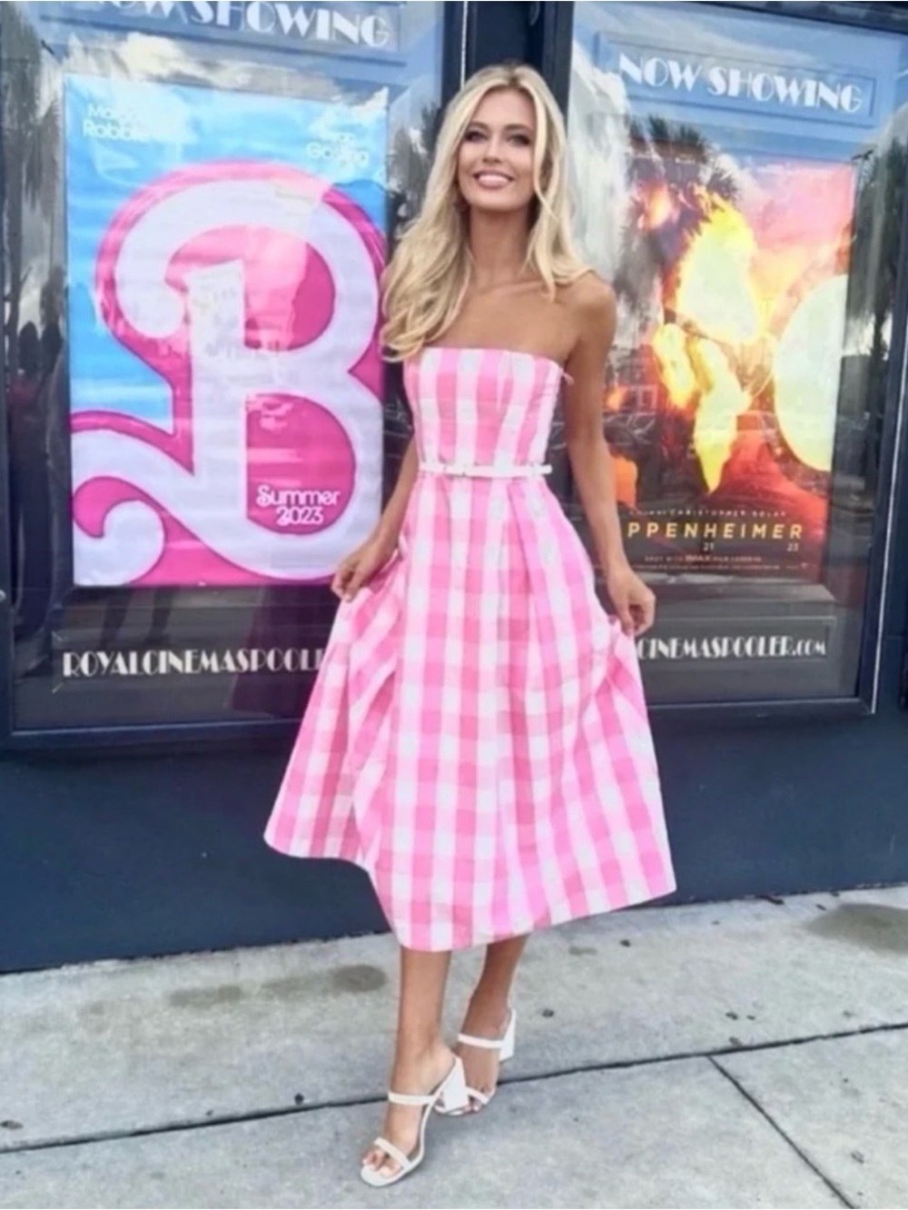 ZARA BARBIE COLLABORATION Strapless Pink Gingham Midi Dress - Picture 2 of 13